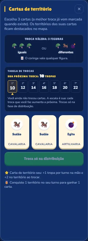 Gaveta de cartas com a tabela de trocas