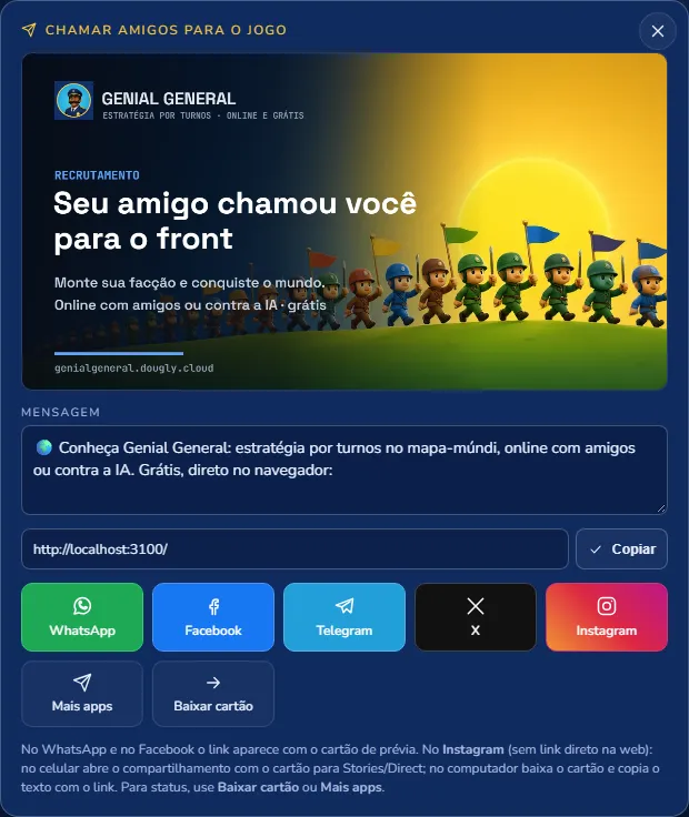 Convite com cartão: WhatsApp, Facebook, Telegram, X