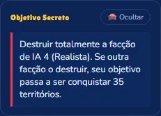Objetivo secreto na lateral, com o botão Ocultar
